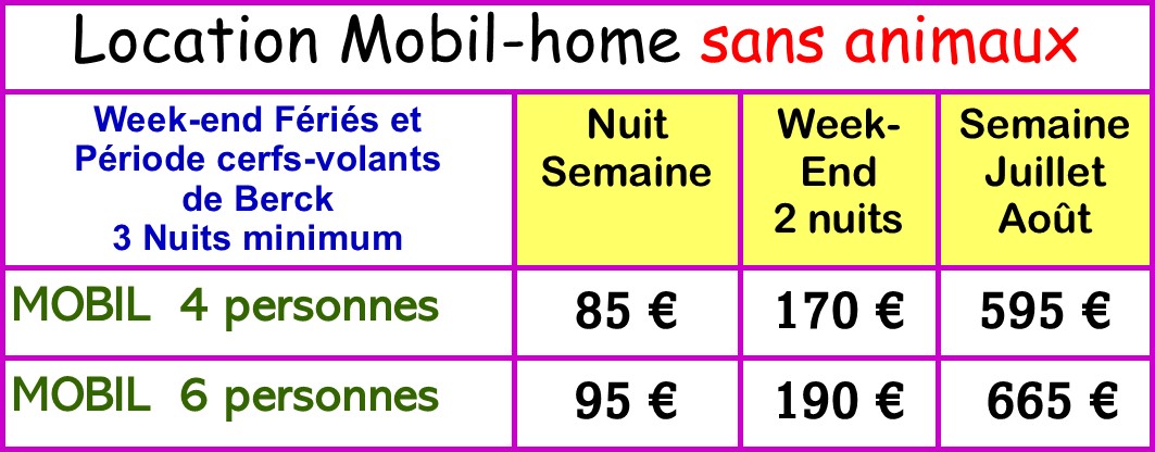 Tarif location mobil-home 2024