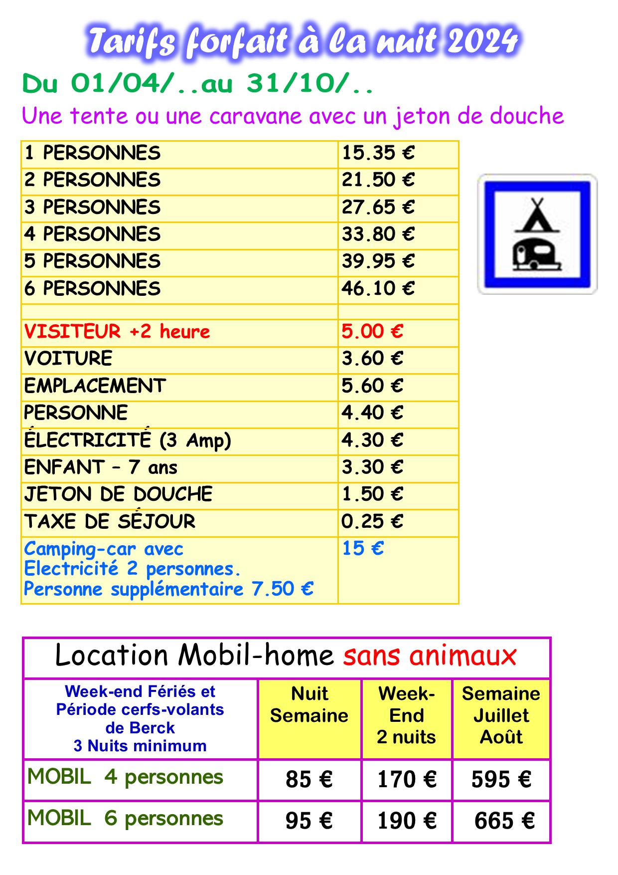 tarifs journalier 2024