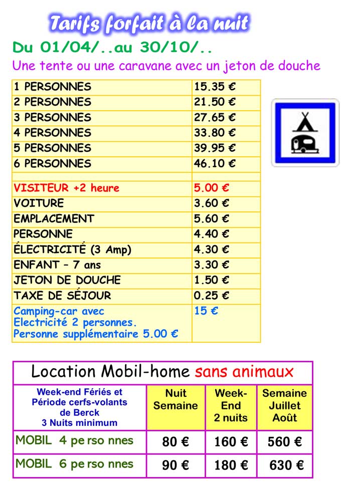 tarifs journalier 2023